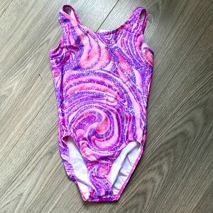Mondoor Tank Leotard Dance Gymnastics Sparkle pink purple swirl